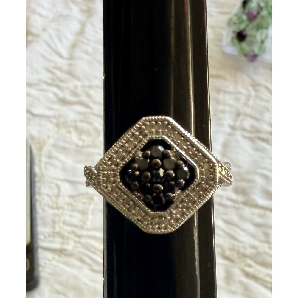 Vintage SUN Sterling Silver 925  Black & White Diamond Ring Size 6